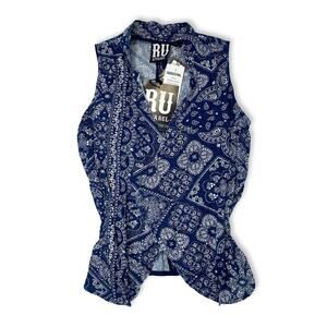 RU Apparel Y2K Blue Paisley Bandana Vest L Western Festival Boho NWT